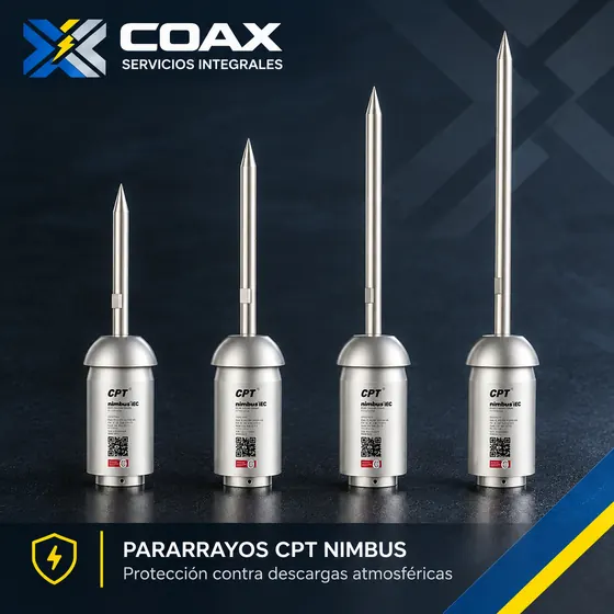 Cuatro pararrayos CPT Nimbus de distintas alturas